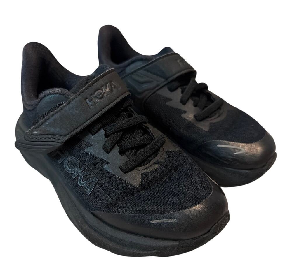 HOKA Kids Clifton 10 Black Stretch Lace Running Shoes Size 12 Little Kid